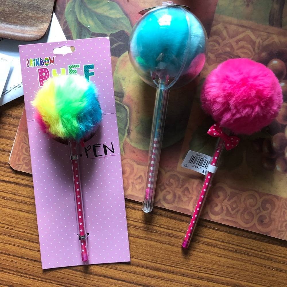 Pop Pom puff ball pens set of 3